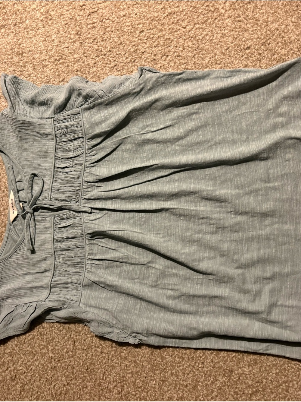 Lucky Brand Sage Green Tie-Front Peasant Top